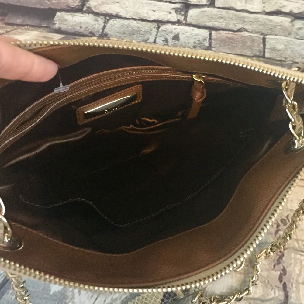 Dkny Gold Hardware Python Leather Shoulder Purse - image 5